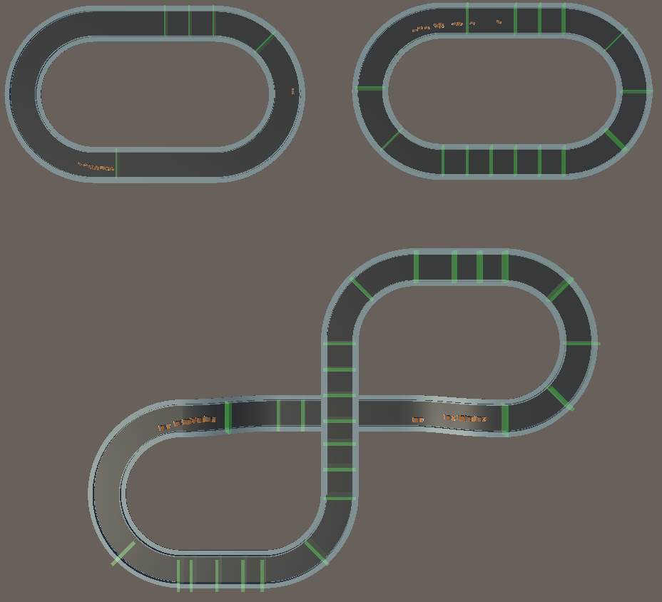 Different courses being navigated by model from a top-down view.